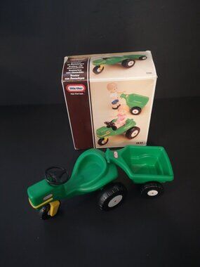 Vintage Little Tikes Dollhouse Size Green Tractor & Cart Set 1980's Ages 3+
